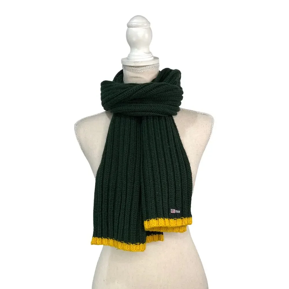 Vintage 90s Ralph Lauren Polo Jeans Company Ribbed Scarf Green Accent Stripe